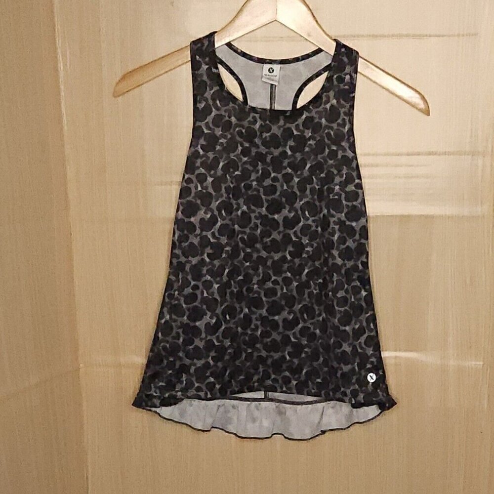 Xersion Girl's Grey Black Animal Print Ruffle Athletic Tank Top 10-12
